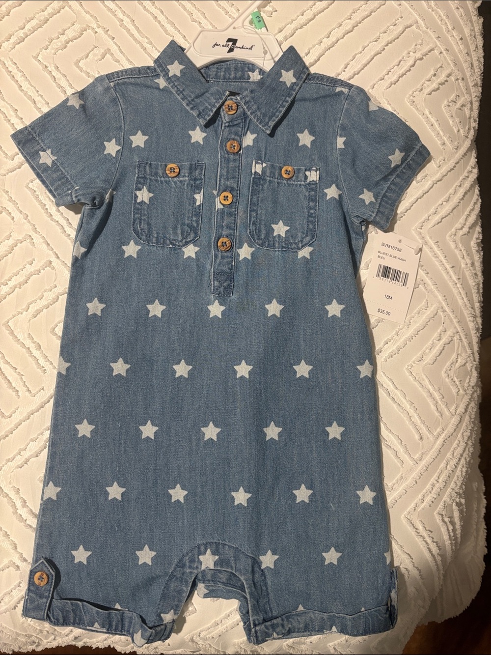 7 For All Mankind Light Blue Denim Star Print One-Piece